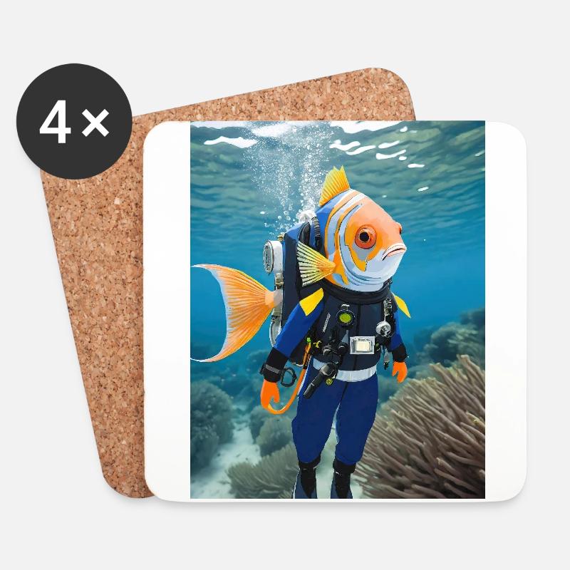 Fisch im Taucheranzug 1 - Untersetzer (4er-Set) - Weiß