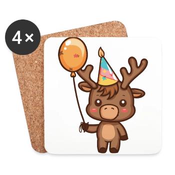 Elch Geburtstag Comic Süß - Untersetzer (4er-Set) - Weiß - Vorne