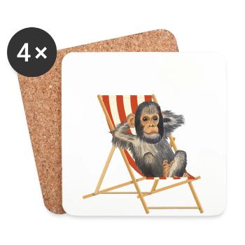 Affe Traum Urlaub Liegestuhl - Untersetzer (4er-Set) - Weiß - Vorne