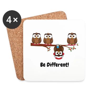 Be different - Süßes Eulen Fun Vogel Geschenk süß - Untersetzer (4er-Set) - Weiß - Vorne