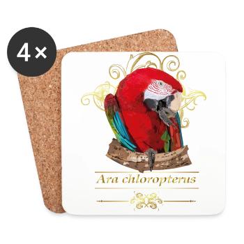 Ara rouge - Dessous de verre (lot de 4) - blanc - Devant