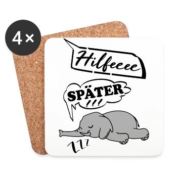 Hilfe Help me Später Schlafen Elefant müde - Untersetzer (4er-Set) - Weiß - Vorne
