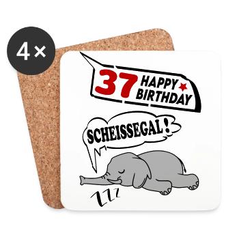 Geburtstag 37 Jahre Birthday Elefant Scheissegal - Untersetzer (4er-Set) - Weiß - Vorne
