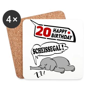 Geburtstag 20 Jahre Birthday Elefant Scheissegal - Untersetzer (4er-Set) - Weiß - Vorne