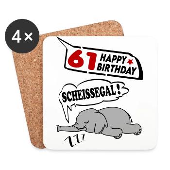 Geburtstag 61 Jahre Birthday Elefant Scheissegal - Untersetzer (4er-Set) - Weiß - Vorne