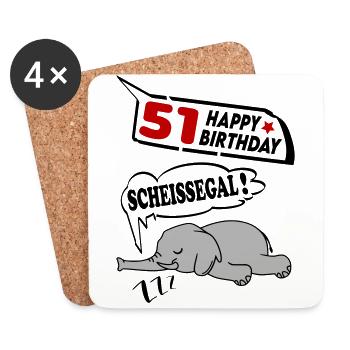 Geburtstag 51 Jahre Birthday Elefant Scheissegal - Untersetzer (4er-Set) - Weiß - Vorne