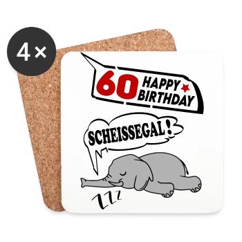 Geburtstag 60 Jahre Birthday Elefant Scheissegal - Untersetzer (4er-Set) - Weiß - Vorne