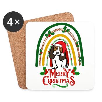 Christmas Basset Hound Kawaii - Coasters (set of 4) - white - Front