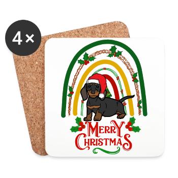Mignon teckel Noël Puppy Kawaii - Dessous de verre (lot de 4) - blanc - Devant
