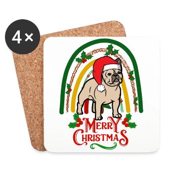Noël Français Bulldog Kawaii - Dessous de verre (lot de 4) - blanc - Devant