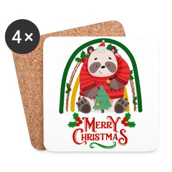 Noël Panda Bear souhaite Joyeux Noël - Dessous de verre (lot de 4) - blanc - Devant