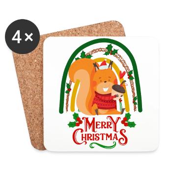 Christmas Squirrel wishes Merry Christmas - Coasters (set of 4) - white - Front