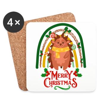 Weihnachten Igel wünscht Frohe Weihnacht - Untersetzer (4er-Set) - Weiß - Vorne