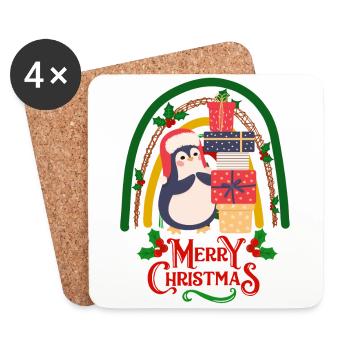 Pingouin de Noël avec cadeaux Joyeux Noël - Dessous de verre (lot de 4) - blanc - Devant