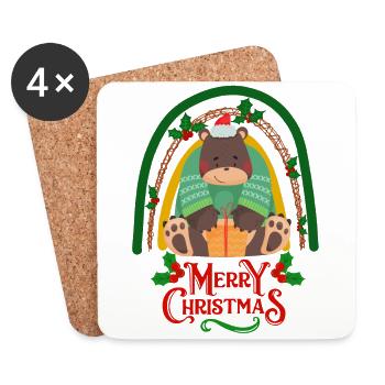 L’ours de Noël souhaite Joyeux Noël - Dessous de verre (lot de 4) - blanc - Devant