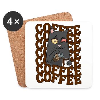 Kaffee Katze lustiger Spruch Müde Katze Kaffee - Untersetzer (4er-Set) - Weiß - Vorne