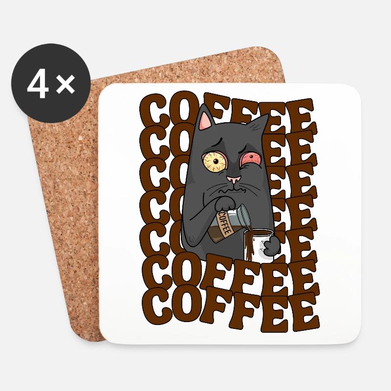 café chat drôle dire chat fatigué café - Dessous de verre (lot de 4) - blanc