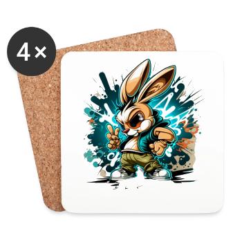 Chibi Anime Hase - Cool Anime ∞ Manga Rabbit - Untersetzer (4er-Set) - Weiß - Vorne