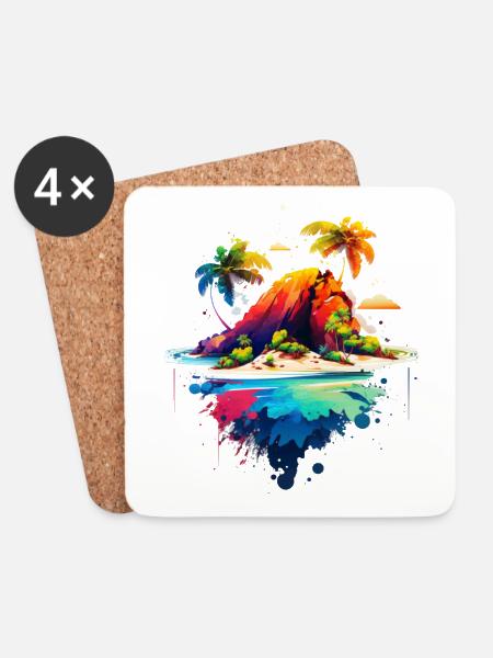 Beautiful Island Illustration | Südsee Insel - Untersetzer (4er-Set) - Weiß