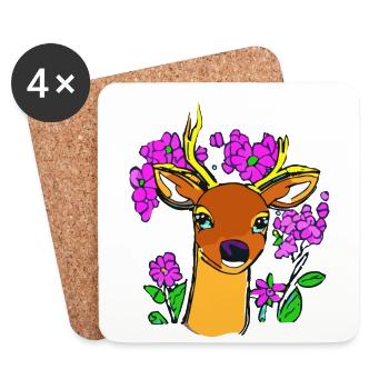 Deer with corolla: A touch of the wilderness - Coasters (set of 4) - white - Front
