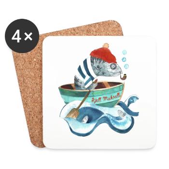 Kjell Makrell I Fish head in a boat - Coasters (set of 4) - white - Front