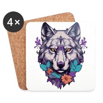 Loup #1 - Dessous de verre (lot de 4) - blanc - Devant