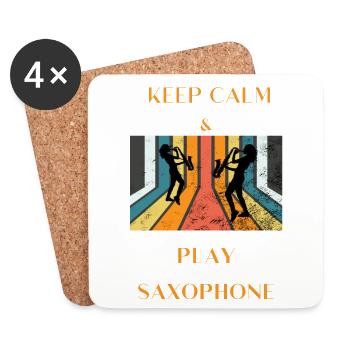 Stay calm and play the saxophone. T-shirt. - Coasters (set of 4) - white - Front