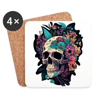 Crâne humain et fleurs 5 - Dessous de verre (lot de 4) - blanc - Devant