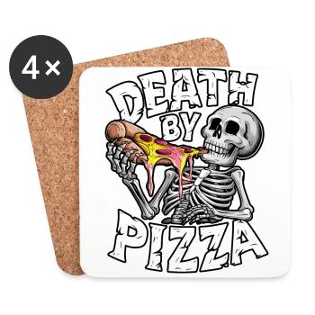 Humorous Skeleton Eating Pizza Graphic Design - Coasters (set of 4) - white - Front