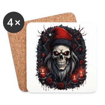 Gothic Weihnachtsschädel Weihnachtsmann Totenschädel dunkel - Untersetzer (4er-Set) - Weiß - Vorne