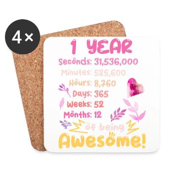Geburtstagsoutfit für 1 Jahr alt! 1. Geburtstag - Untersetzer (4er-Set) - Weiß - Vorne