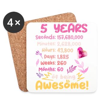 5 years old! Birthday gift for 5th birthday - Coasters (set of 4) - white - Front