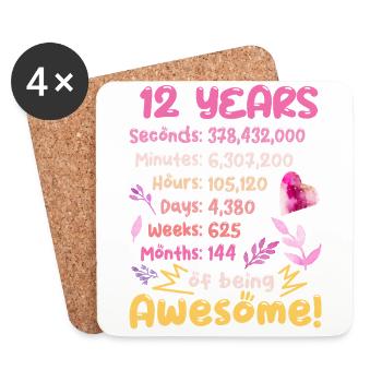 12 ans ! Cadeau d’anniversaire 12e anniversaire - Dessous de verre (lot de 4) - blanc - Devant