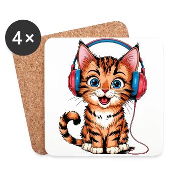 Casque chaton - Dessous de verre (lot de 4) - blanc - Devant