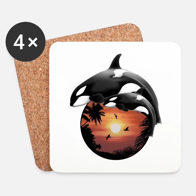 Orca Killerwal Palmenstrand - Untersetzer (4er-Set) - Weiß
