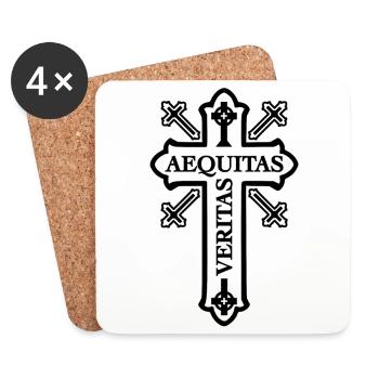 Aequitas Veritas Kreuz - Design 1 schwarz - Untersetzer (4er-Set) - Weiß - Vorne