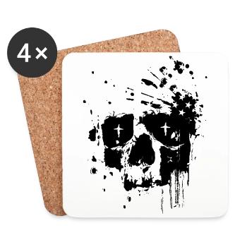 Crâne noir dévasté Tête de mort - Dessous de verre (lot de 4) - blanc - Devant