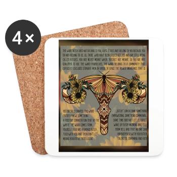 Féminisme utérus, papillon pour l’image féminine - Dessous de verre (lot de 4) - blanc - Devant