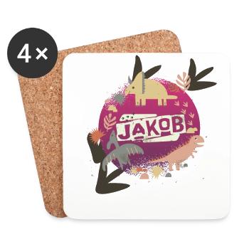 Jakob - Cool boy name with cool dinosaurs - Coasters (set of 4) - white - Front