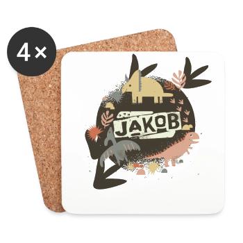 Jakob - Cool boy name with cool dinosaurs - Coasters (set of 4) - white - Front
