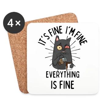 Kaffee Katze lustiger Spruch Müde Katze Kaffee - Untersetzer (4er-Set) - Weiß - Vorne