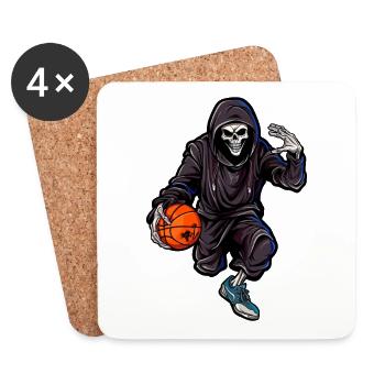 Crâne en combinaison de jogging avec ballon de basket-ball - Dessous de verre (lot de 4) - blanc - Devant