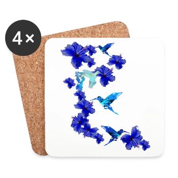 hibiscus,flowers,blossoms,flowers,hummingbird,floral - Coasters (set of 4) - white - Front
