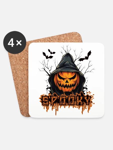 Spooky Kürbis - Untersetzer (4er-Set) - Weiß