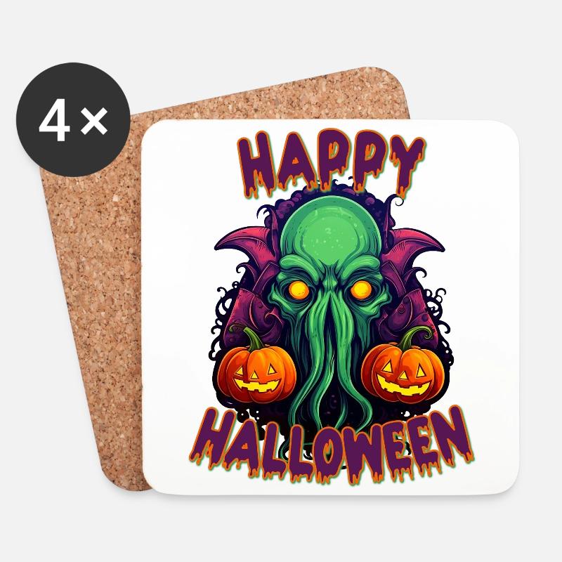 Happy Halloween Cthulhu - Untersetzer (4er-Set) - Weiß