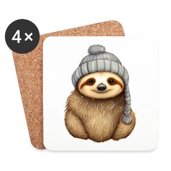 Sloth with winter hat - Coasters (set of 4) - white - Front
