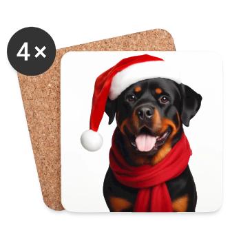 Rottweiler Joyeux Noël - Dessous de verre (lot de 4) - blanc - Devant