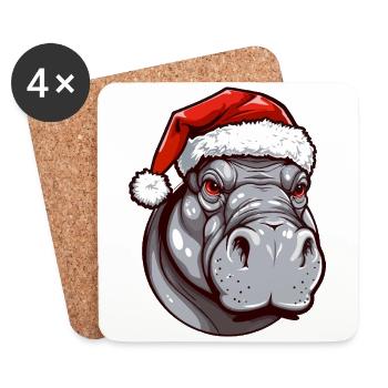 Nilpferd Kopf Weihnachten Portät - Untersetzer (4er-Set) - Weiß - Vorne