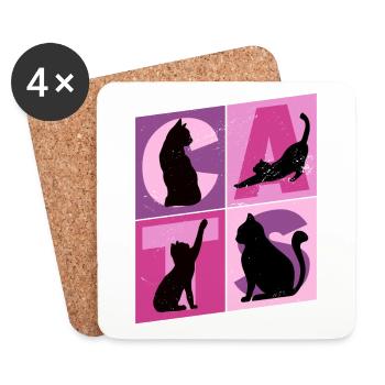 Silhouettes de chat rose rose violet vintage rétro - Dessous de verre (lot de 4) - blanc - Devant