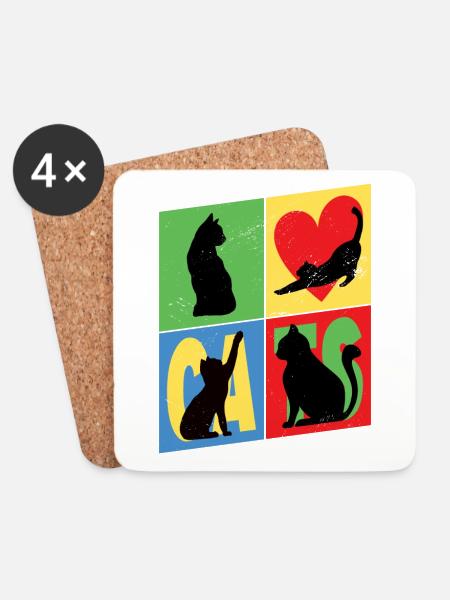 Katzen Silhouetten Katzenliebhaber Vintage Retro - Untersetzer (4er-Set) - Weiß